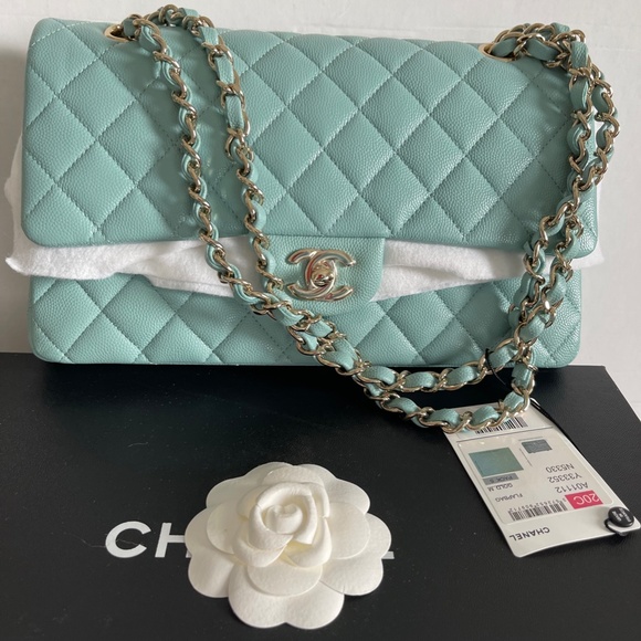 CHANEL Handbags - ❌SOLD!!!-❌ NWT! CHANEL Caviar Tiffany Blue Medium ClassicFlap/Champagne Hardware